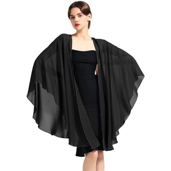 SHAWL Wrap Chiffon Scarf For Women Black - Picture 3 of 7